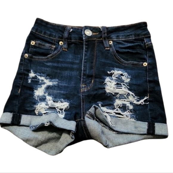 Rue 21 Shorts Womens Size 0 Distressed Denim High Rise Shortie Rolled Hem - Picture 1 of 8